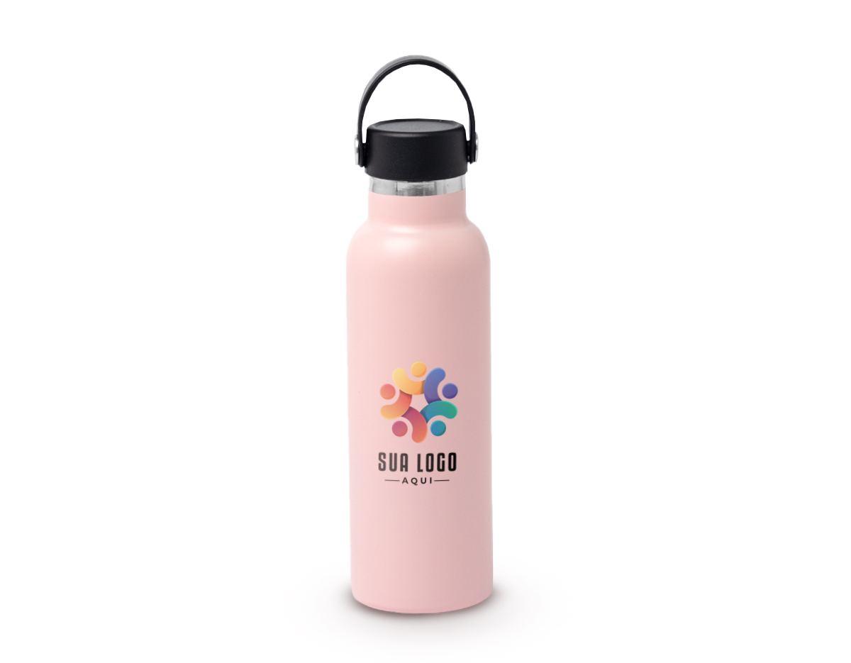 Garrafa Térmica feita em Inox 304 com parede dupla e capacidade de 550ml. Com tampa rosqueável e alça para transporte para levá-la onde quiser.