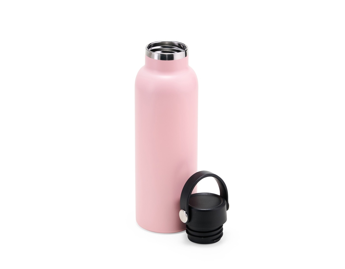 Garrafa Térmica feita em Inox 304 com parede dupla e capacidade de 550ml. Com tampa rosqueável e alça para transporte para levá-la onde quiser.
