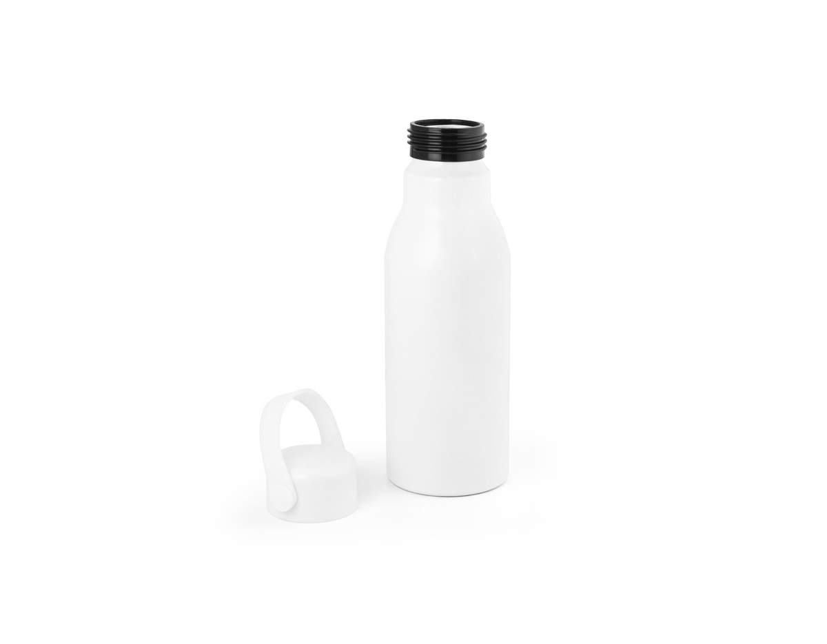 Squeeze em alumínio 100% reciclado com parede simples e acabamento mate. Tampa em PP com pega de silicone para fácil transporte. Capacidade até 700 mL. Fornecido em caixa presente em papel kraft. Certificação EU Food Grade. ø73 x 213 mm