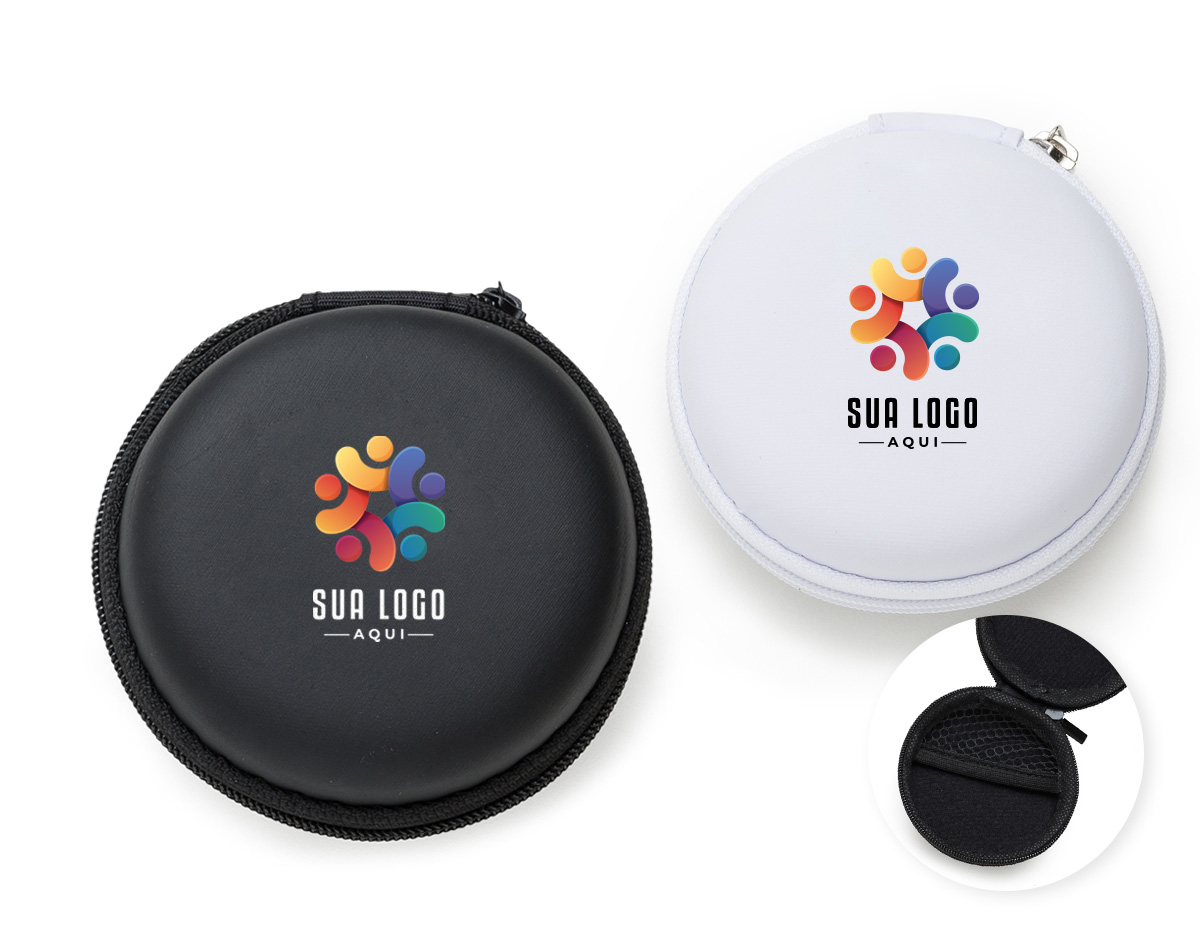Estojo redondo em material emborrachado alta resistência a quedas,parte interna com redinha, ótimo acessório para colocar fone de ouvido, carregadores, cabos e etc..., costurado com acabamento em zíper.