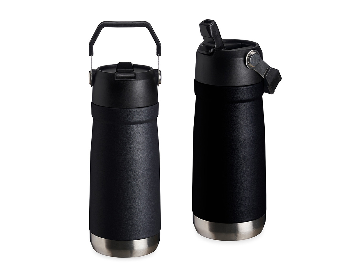Garrafa térmica de inox com parede dupla e capacidade de 550ml. Tampa com alça para transporte, bico flip e canudo interno. Ideal para manter sua bebida na temperatura certa o dia todo.