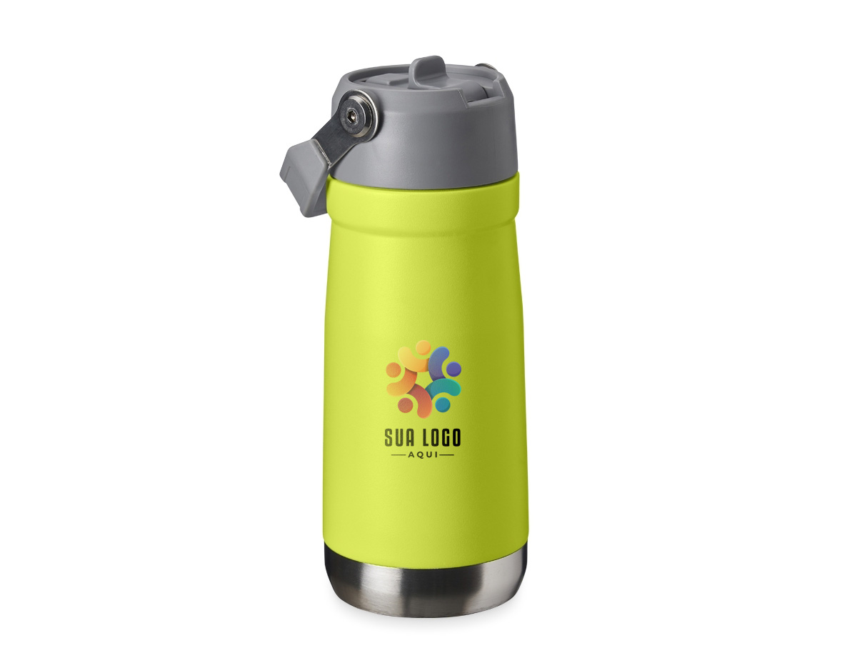 Garrafa térmica em inox com parede dupla e 550ml de capacidade. Possui tampa com alça para transporte, bico flip prático e canudo interno. Ideal para manter bebidas na temperatura ideal.