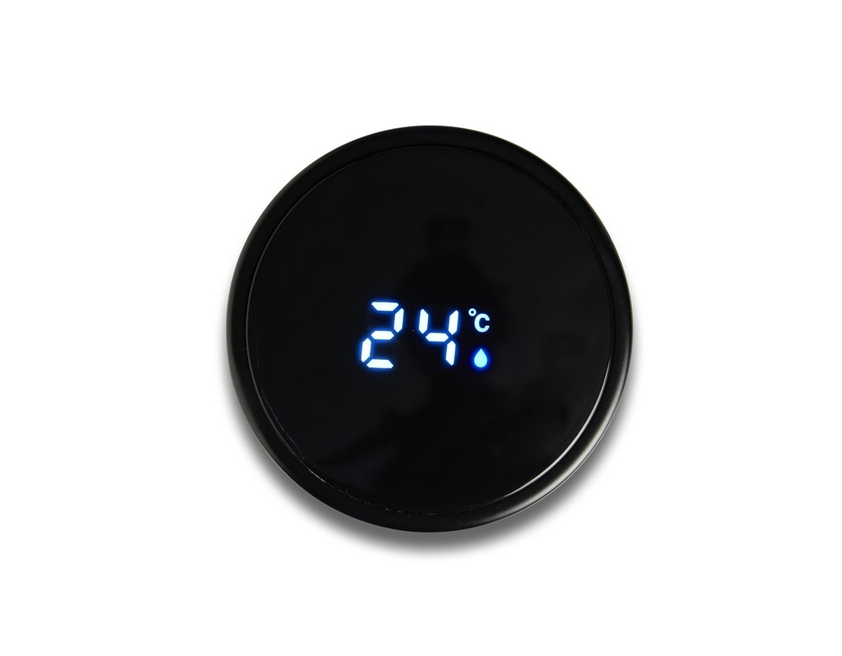Garrafa térmica de parede dupla em inox, capacidade de 400ml. Tampa com display touch screen de temperatura em led, acompanha infusor de bebidas.