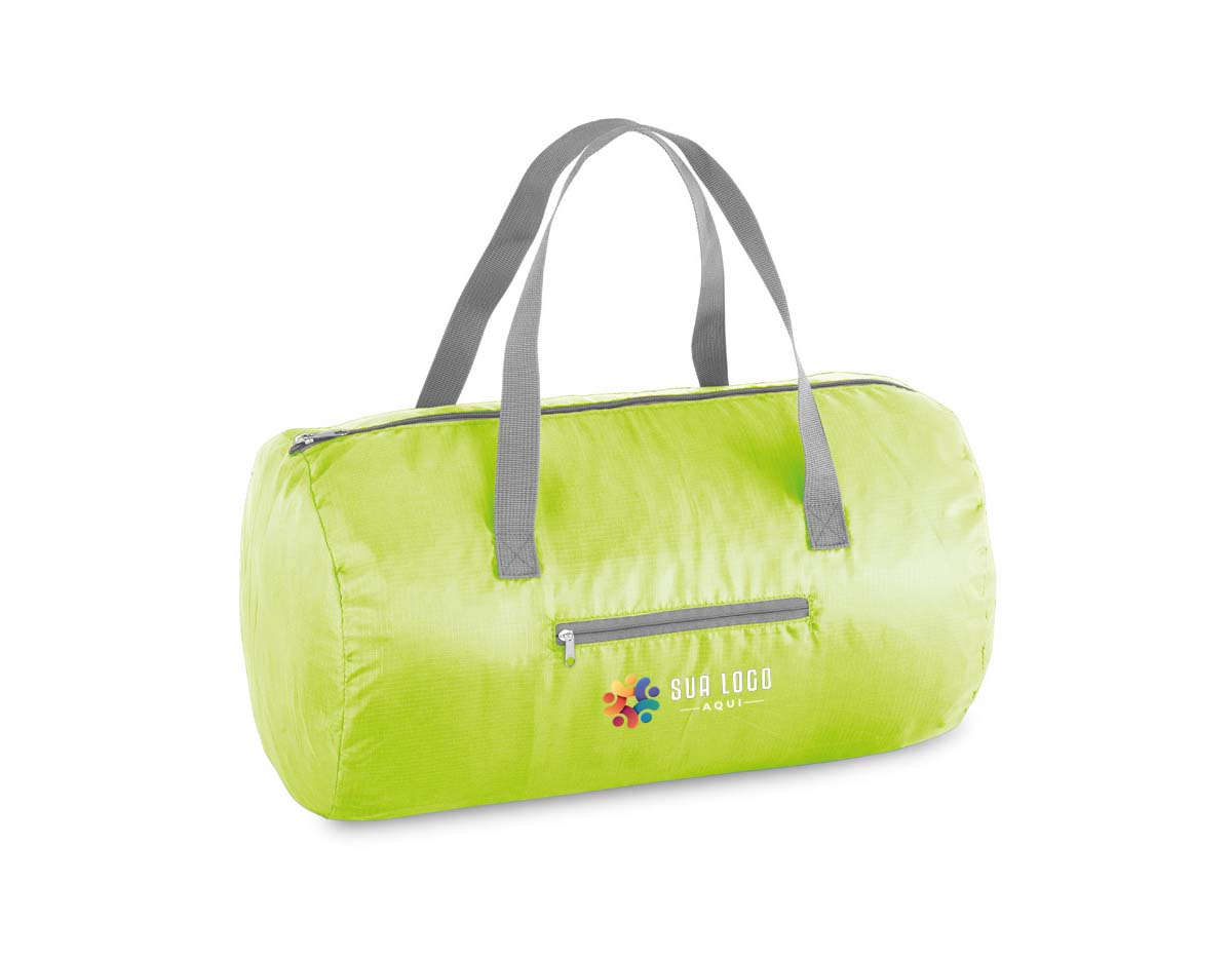 Sacola esportiva dobrável em 210D ripstop com bolso frontal. Fornecida desdobrada. Capacidade até 17 L. ø240 x 410 mm | Dobrado: 160 x 160 mm