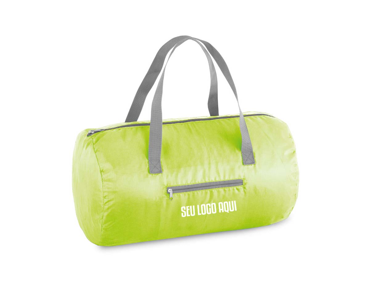 Sacola esportiva dobrável em 210D ripstop com bolso frontal. Fornecida desdobrada. Capacidade até 17 L. ø240 x 410 mm | Dobrado: 160 x 160 mm