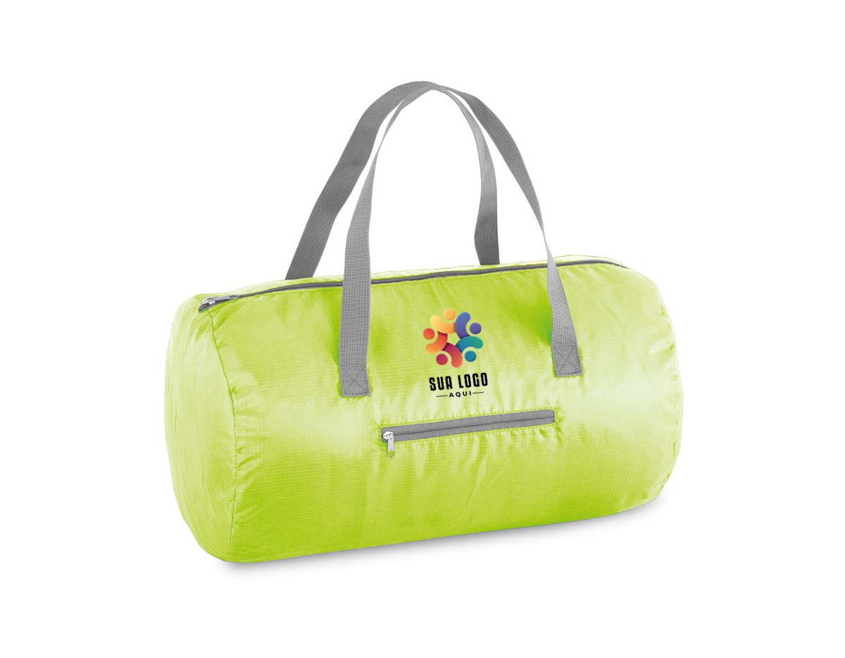 Sacola esportiva dobrável em 210D ripstop com bolso frontal. Fornecida desdobrada. Capacidade até 17 L. ø240 x 410 mm | Dobrado: 160 x 160 mm