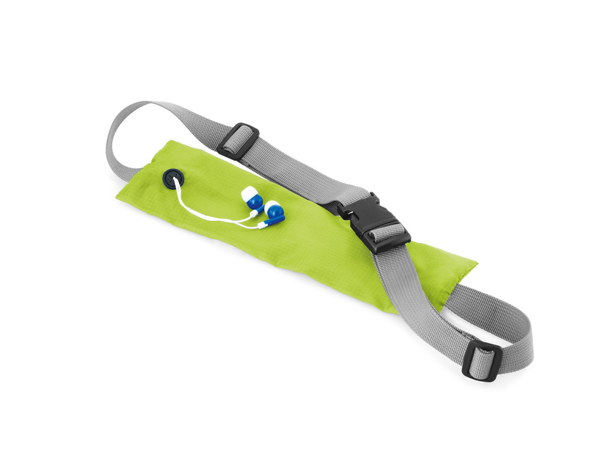 Pochete em poliéster 210D ripstop, resistente e leve, com saída para fone de ouvido. Possui bolso com zíper para armazenamento seguro e alça ajustável para maior conforto. Medidas: 250 x 80 mm. Ideal para atividades físicas, passeios e uso diário.