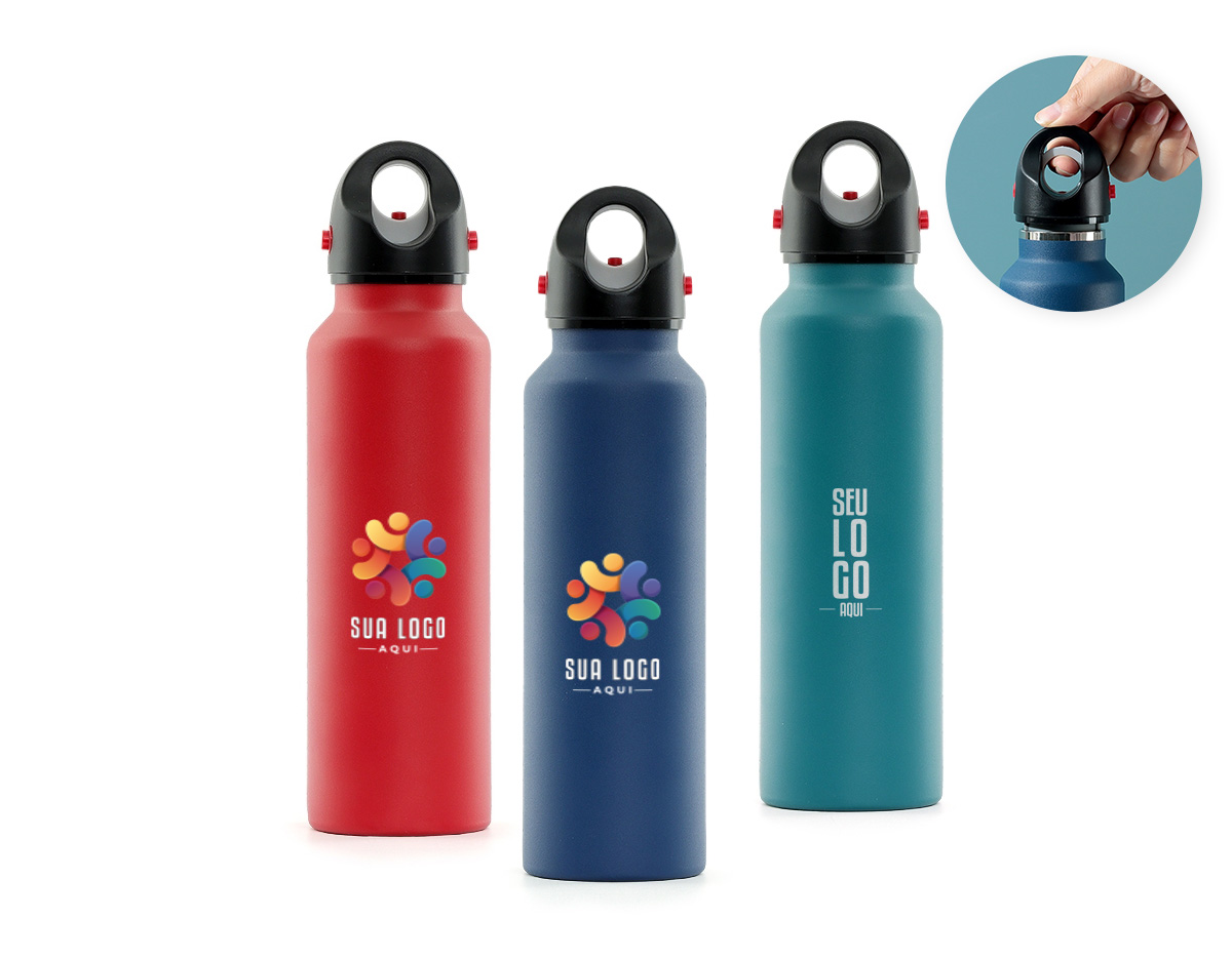 Garrafa Térmica em inox de parede dupla com capacidade de 620ml. Tampa possui trava de segurança com válvula de exaustão para liberação de pressão.