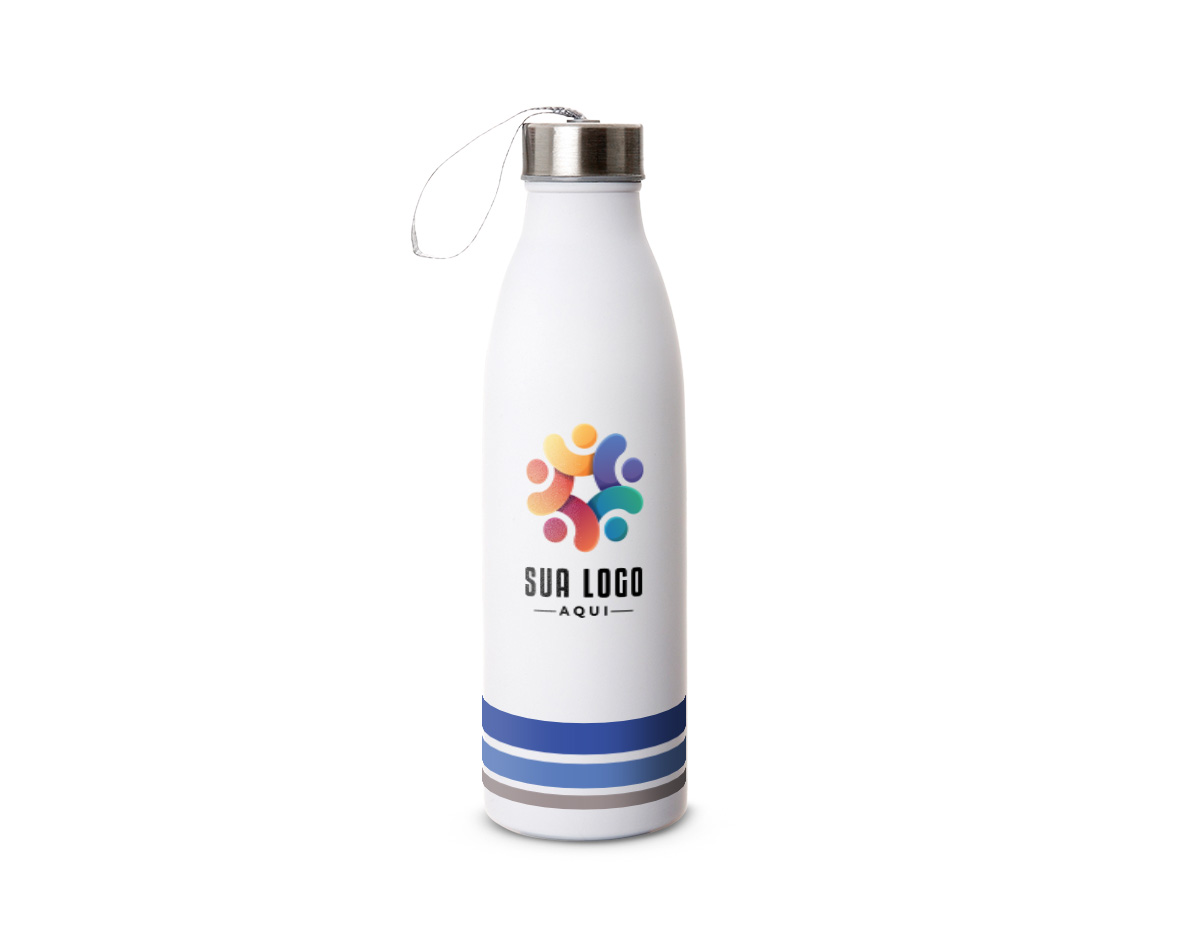 Produto exclusivo com design moderno, garrafa de inox 750ml, tampa rosqueável que garante vedação segura e alça de nylon embutida para facilitar o transporte. Ideal para manter suas bebidas na temperatura ideal com estilo e praticidade, seja no dia a dia, na academia ou em aventuras ao ar livre.
