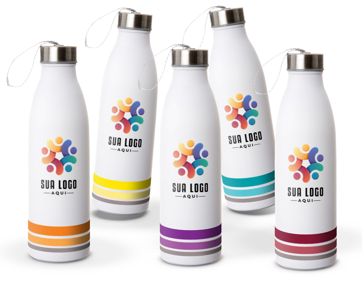 Produto exclusivo com design moderno, garrafa de inox 750ml, tampa rosqueável que garante vedação segura e alça de nylon embutida para facilitar o transporte. Ideal para manter suas bebidas na temperatura ideal com estilo e praticidade, seja no dia a dia, na academia ou em aventuras ao ar livre.