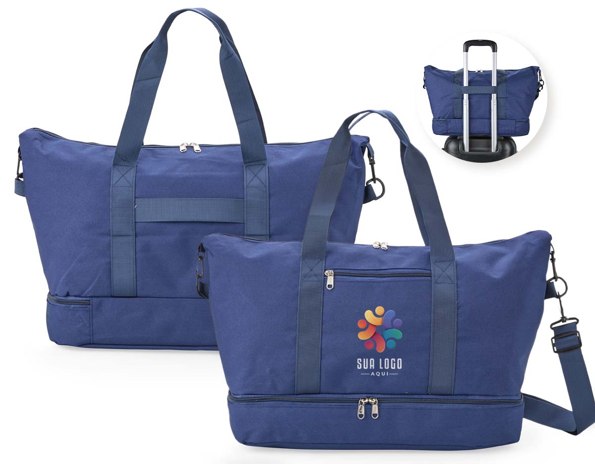 Bolsa multiuso com capacidade de até 19?L, feita em Oxford impermeável. Possui compartimento principal com dois bolsos internos, sendo um com zíper e outro dividido. Conta ainda com bolso externo para pequenos objetos e compartimento inferior com zíper. Acompanha alça transversal removível.