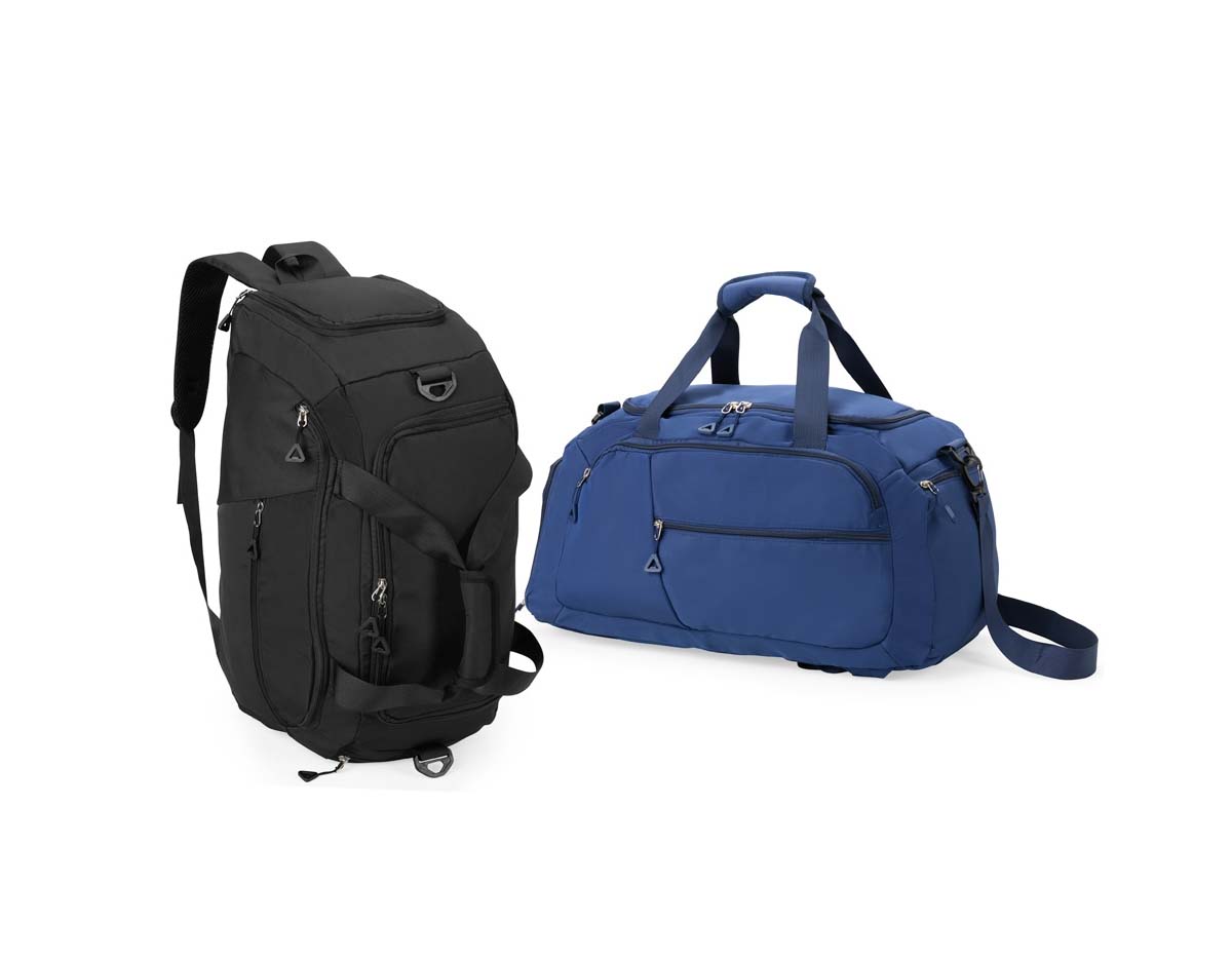 Bolsa esportiva de 28L feita em Oxford resistente à água. Possui quatro compartimentos principais, incluindo um bolso lateral ideal para calçados ou roupas molhadas. Pode ser transportada com alças de mão, alça transversal removível ou como mochila, com alças traseiras e acesso principal pela lateral.