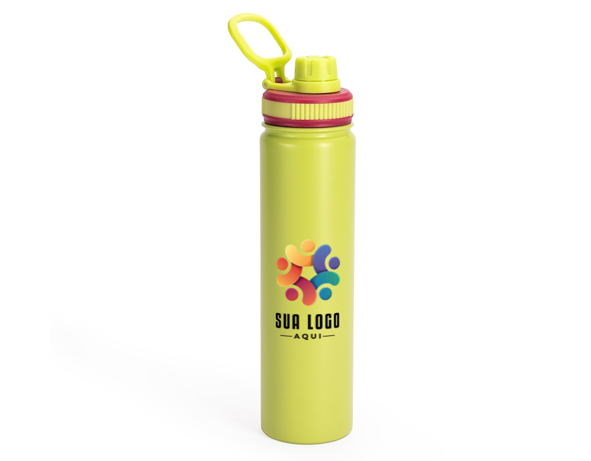 Garrafa térmica em inox com capacidade de 750 ml, ideal para manter líquidos quentes ou frios por mais tempo. Possui parede dupla com isolamento a vácuo, tampa rosqueável com proteção no bocal e alça flexível, garantindo conservação térmica, segurança e praticidade no uso diário.