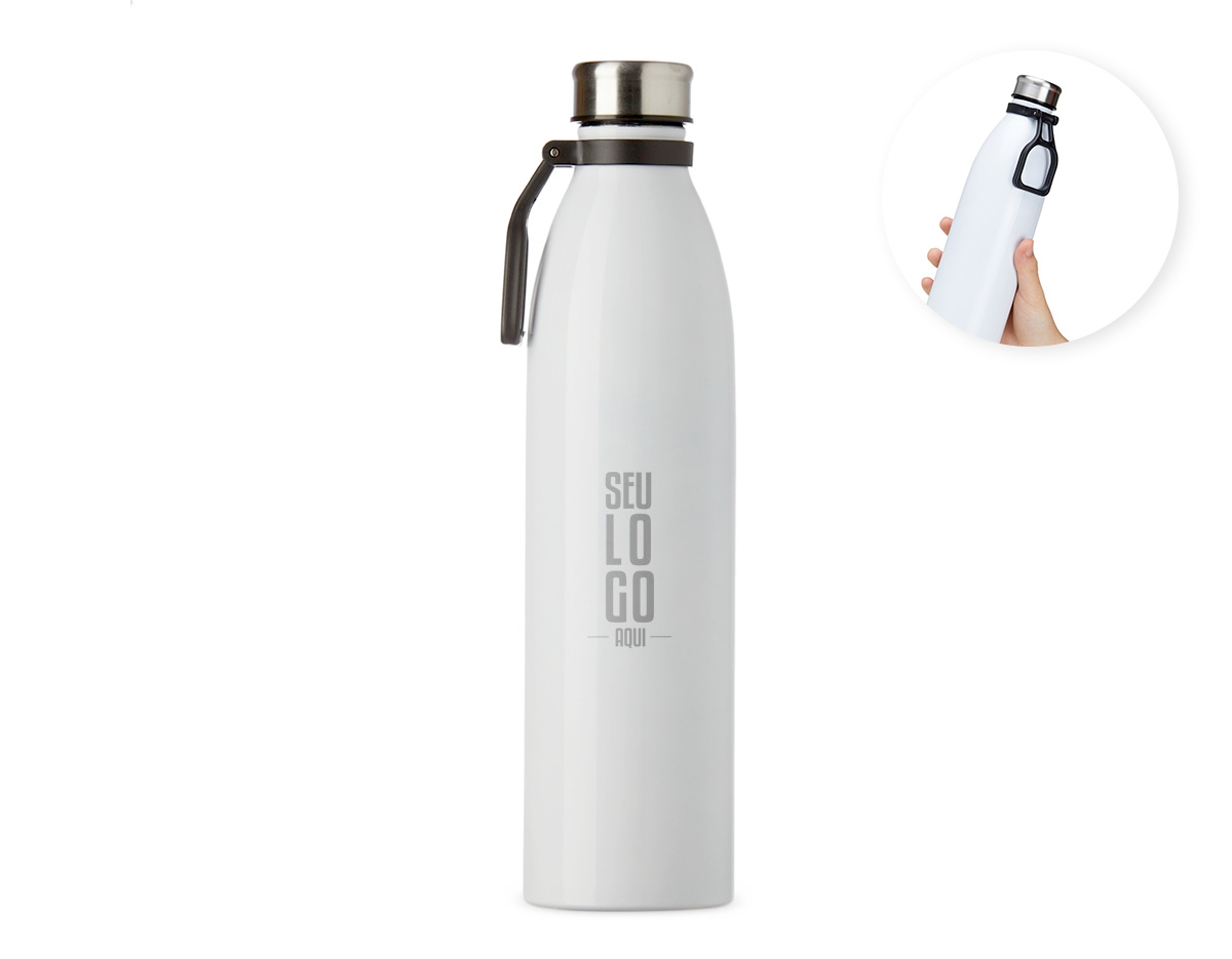 Garrafa de inox com capacidade de 1,1 litros, ideal para armazenar bebidas quentes ou frias. Possui tampa rosqueável que evita vazamentos e alça plástica para facilitar o transporte, sendo prática para o uso diário ou em deslocamentos.