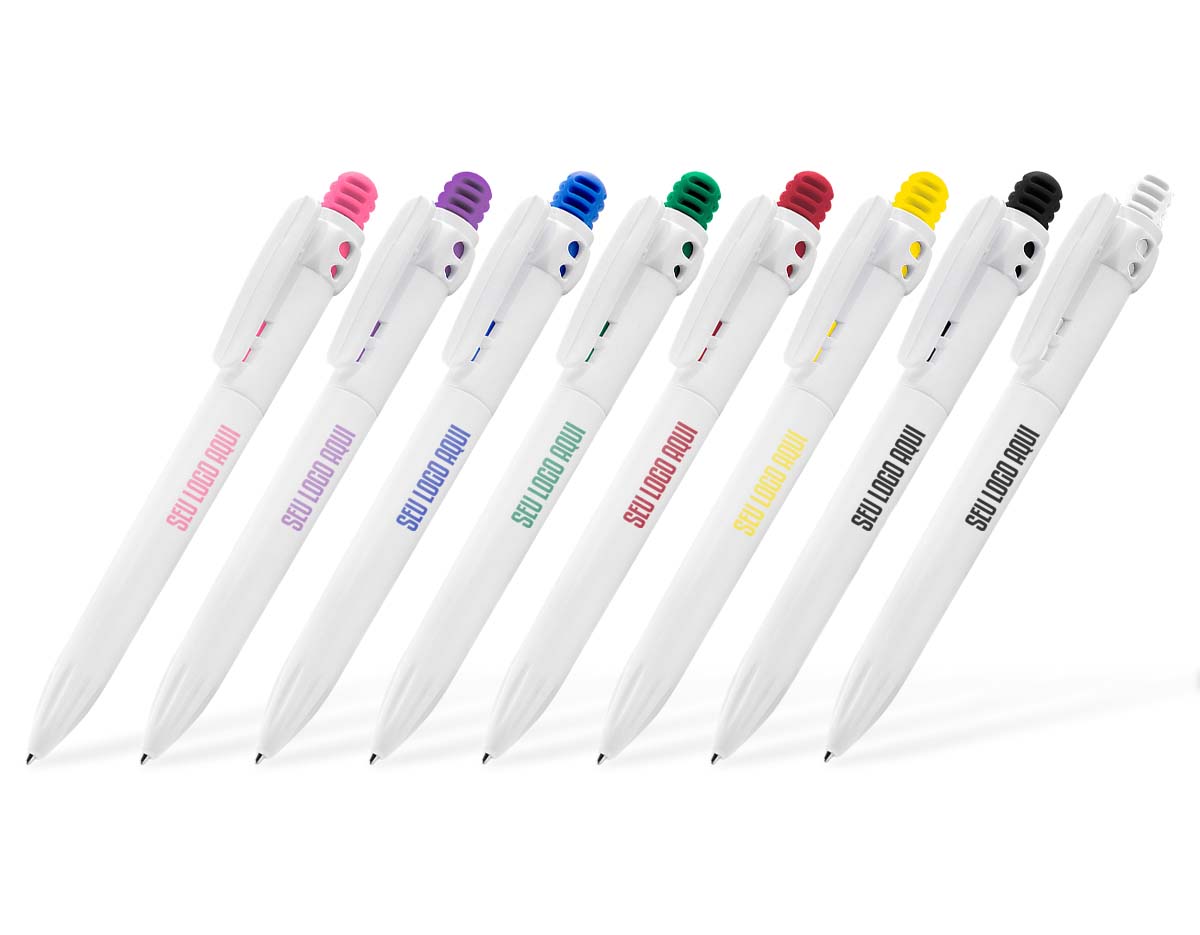 Caneta esferográfica retrátil feita em plástico, com grip emborrachado que proporciona mais conforto na escrita. Possui tinta azul e está disponível em diversas cores. É uma opção prática e versátil para o dia a dia, além de ser amplamente utilizada em ações promocionais.