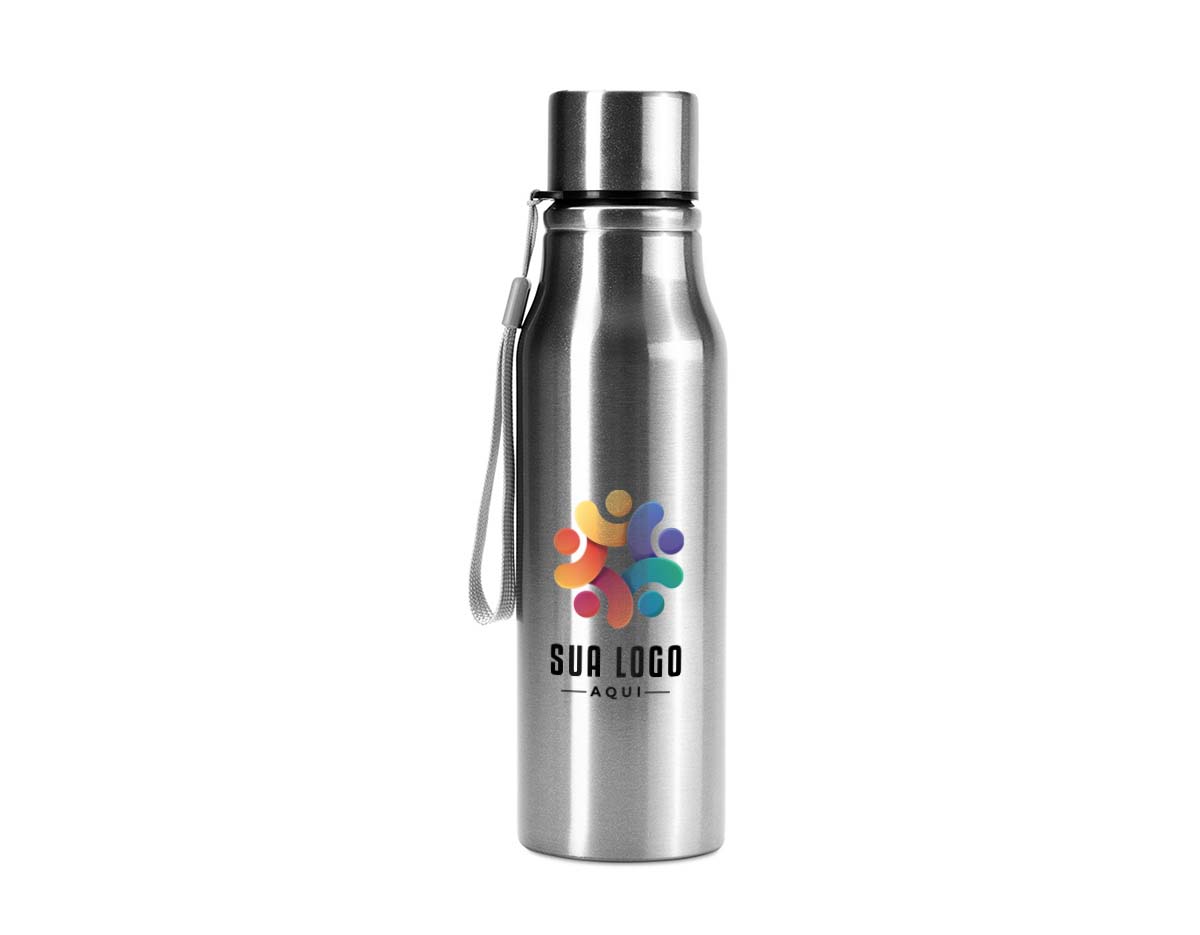 Garrafa em aço inox com capacidade de 750ml. Possui tampa rosqueável que garante vedação segura e alça integrada, facilitando o transporte. Ideal para armazenar líquidos em diferentes ambientes e situações.