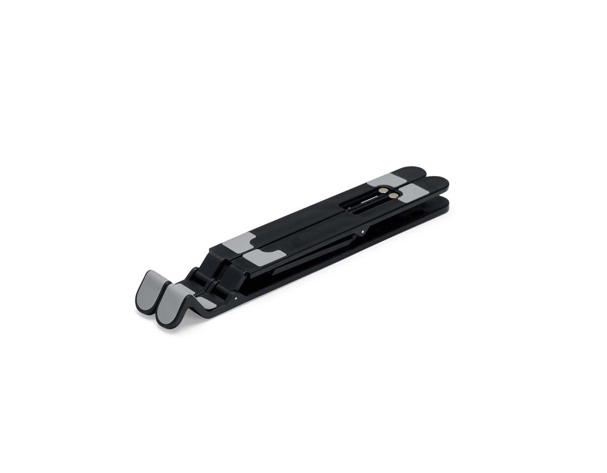 Um suporte para notebook retrátil que combina com qualquer ambiente. Feito em plástico resistente, o suporte conta com até sete posições de ajustes para oferecer mais opções para apoiar notebooks de até 15,6 polegadas, tudo isso sem abrir mão da ergonomia e elegância, essenciais para um bom desempenho ou apresentação das mais variadas atividades. Ele também conta com tiras laterais em silicone para ajudar a manter o aparelho mais firme e, além disso, o formato do suporte contém um design aberto para facilitar a dissipação de calor do eletrônico sobre ele.