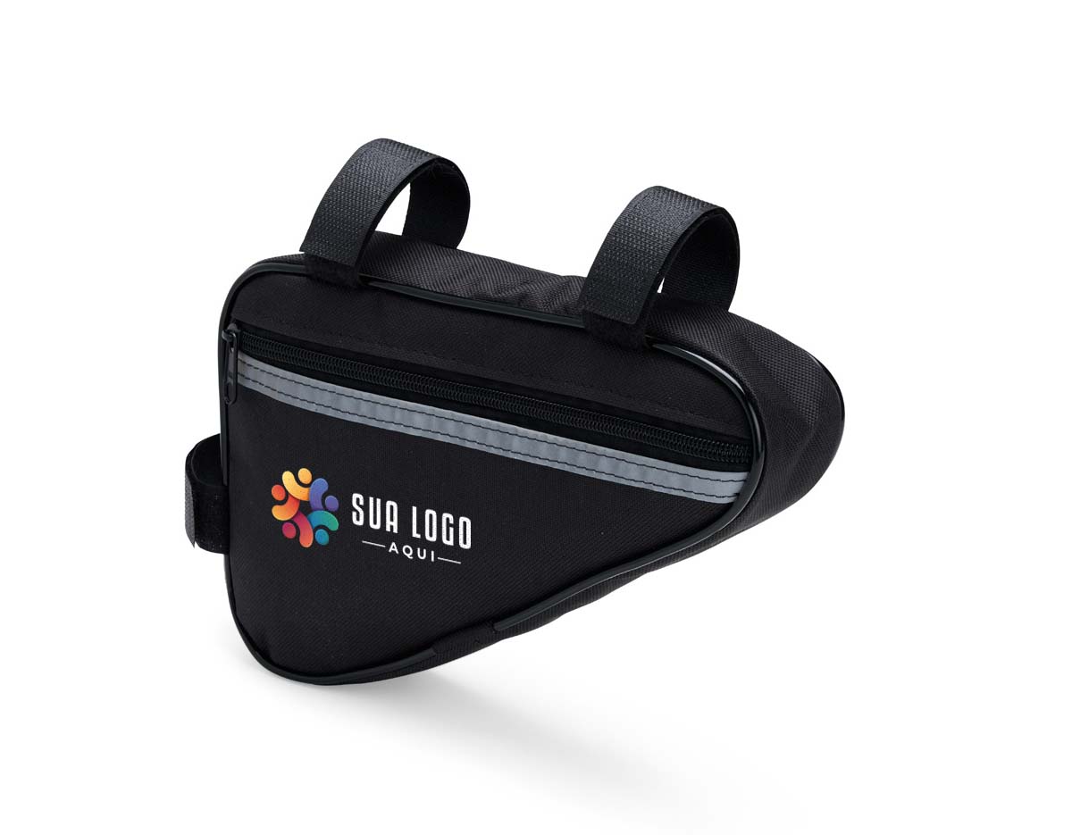 Bolsa para quadro de bicicleta feita em Oxford resistente e impermeável. Possui compartimento único com zíper, ideal para pequenos objetos, protegendo-os da chuva. Conta com tira refletiva para maior visibilidade e alças de nylon com velcro, que facilitam o ajuste seguro no quadro.