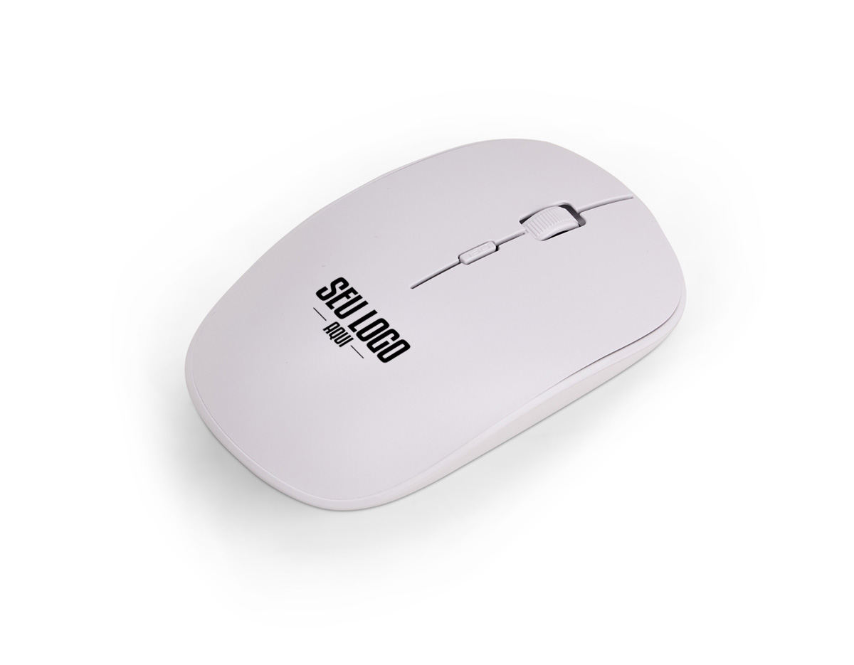 Mouse óptico sem fio em plástico resistente, equipado com botão DPI para ajustar a sensibilidade conforme o uso. Funciona com uma pilha AA (não inclusa) e acompanha adaptador USB para conexão rápida. Um brinde corporativo moderno e funcional, ideal para elevar a experiência tecnológica diária.