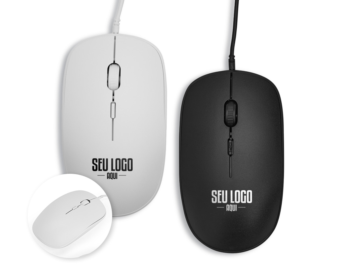 Mouse óptico com fio de 1,5 m oferecendo amplitude e praticidade no uso. Equipado com botão DPI para ajuste rápido de sensibilidade, adapta-se a diferentes tarefas com precisão. Um brinde corporativo moderno e funcional, ideal para valorizar a experiência do usuário.