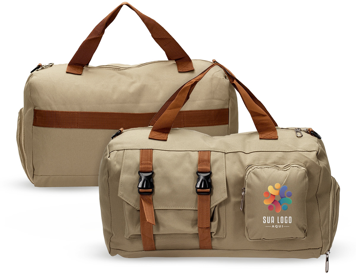  Bolsa confeccionada em Oxford impermeável, fechamento em zíper e capacidade para até 23L. Possui compartimento interno com dois bolsos em tamanhos diferentes. Conta ainda com um par de bolsos frontais, sendo um com fechamento em zíper e outro aberto com fivelas compressoras, além de faixa posterior para acoplar em puxadores de malas. Acompanha alça transversal ajustável.
